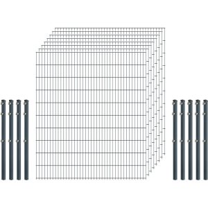 Industrie-Zaunset 8/6/8 Doppelstab 8 Matten + 9 Pfosten 250/203 cm Anthrazit