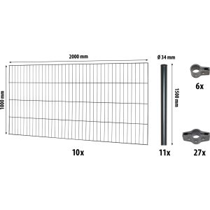 Floraworld Einstabmatten-Zaunset Classic Anthrazit 100 cm x 2000 cm