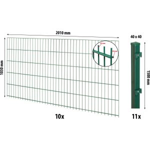 Floraworld Doppelstabmatten-Zaunset mit Pfosten 4 x 4 cm Grün 103 x 2000 cm