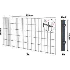 Floraworld Doppelstabmatten-Zaunset mit Pfosten 4 x 4 cm Anthrazit 103 x 1000 cm