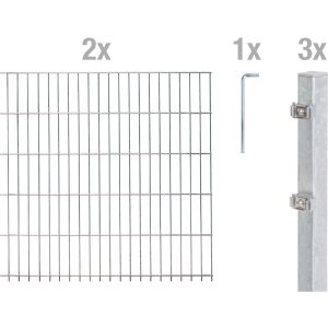 Metallzaun Grund-Set Doppelstabmatte feuerverzinkt 2 x 2 m x 1