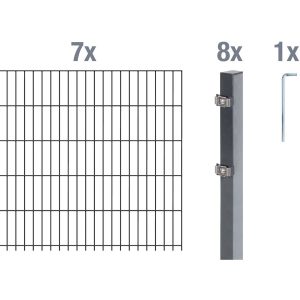Metallzaun Grund-Set Doppelstabmatte feuerverzinkt 7 x 2 m x 1