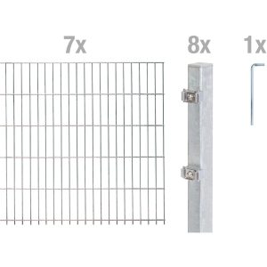 Metallzaun Grund-Set Doppelstabmatte feuerverzinkt 7 x 2 m x 1