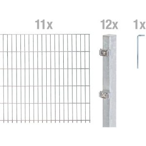 Metallzaun Grund-Set Doppelstabmatte feuerverzinkt 11 x 2 m x 1