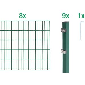 Metallzaun Grund-Set Doppelstabmatte verz. Grün beschichtet 8 x 2 m x 1