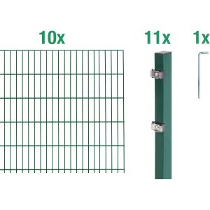 Metallzaun Grund-Set Doppelstabmatte verz. Grün beschichtet 10 x 2 m x 1