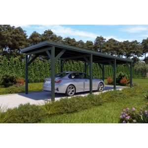 Holzbrüder Einzelcarport Ralf Chromoxidgrün 300 cm x 868 cm Blechdach Dornengrün