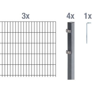 Metallzaun Grund-Set Doppelstabmatte verz. Anthrazit beschichtet 3 x 2 m x 1