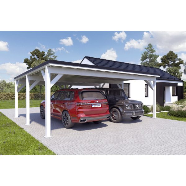 Holzbrüder Doppelcarport Ralf Reinweiß 700 cm x 600 cm Blechdach Schwarz