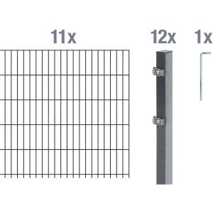 Metallzaun Grund-Set Doppelstabmatte verz. Anthrazit beschichtet 11x 2 m x 1