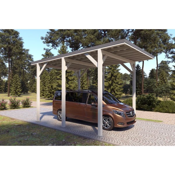 Holzbrüder Camping-Carport Ralf Reinweiß 400 cm x 600 cm Blechdach Dunkelgrau