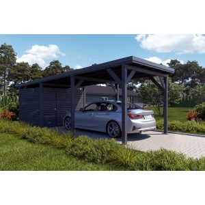 Holzbrüder Carport Ralf mit Geräteraum Anthrazitgrau 300 x 868 cm Dunkelgrau