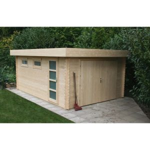 Alpholz Garage mit Flachdach C-44 ISO Naturbelassen B 404 cm x T 604 cm