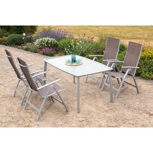 Gartenmöbel-Set Carrara 5-tlg. Taupe inkl. Klappsessel