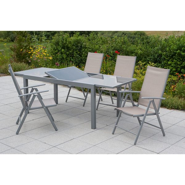 Merxx Gartenmöbel-Set Amalfi 5-tlg. Champagner mit Ausziehtisch 120/180 x 90 cm