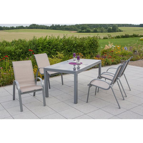 Gartenmöbel-Set Amalfi 5-tlg. Champagner inkl. Tisch 160/220 cm x 90 cm