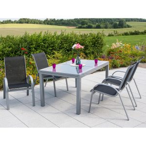 Gartenmöbel-Set Amalfi 5-tlg. Schwarz inkl. Tisch 160/220 cm x 90 cm