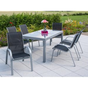 Gartenmöbel-Set Amalfi 7-tlg. Schwarz inkl. Tisch 160/220 cm x 90 cm