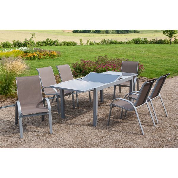 Gartenmöbel-Set Amalfi 7-tlg. Taupe inkl. Tisch 160/220 cm x 90 cm