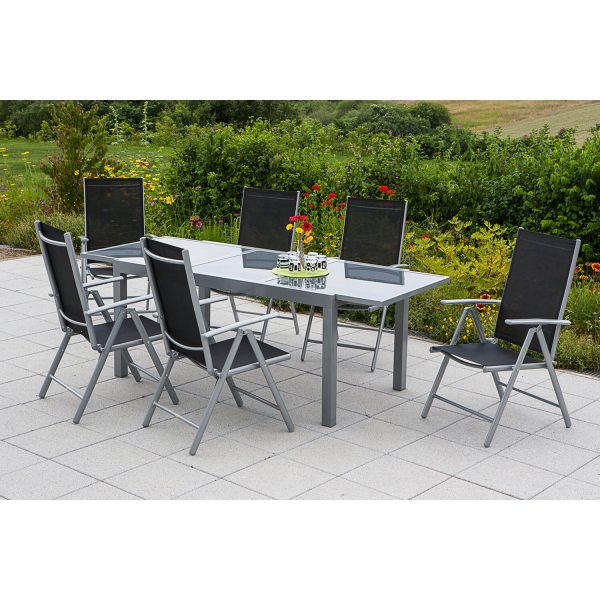 Merxx Gartenmöbel-Set Amalfi 7-tlg. Schwarz mit Ausziehtisch 140/200 x 90 cm