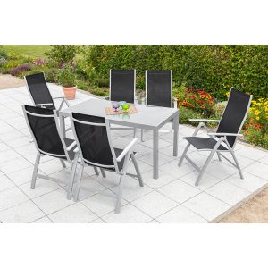 Gartenmöbel-Set Carrara 7-tlg. Schwarz inkl. Tisch 150 cm x 90 cm