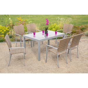 Gartenmöbel-Set Savona 7-tlg. Naturgrau inkl. Tisch 140/200 cm x 90 cm