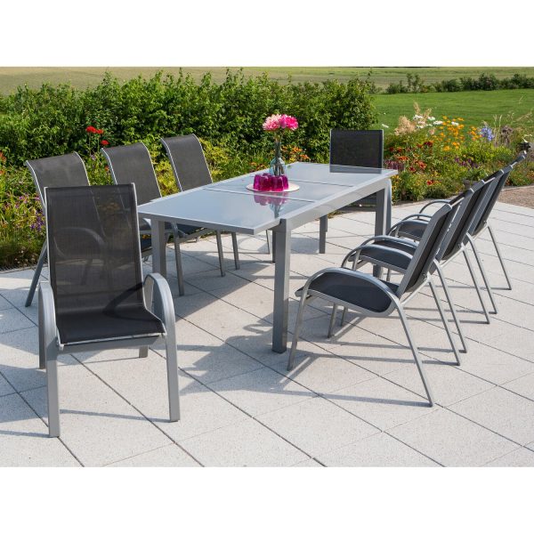 Merxx Gartenmöbel-Set Amalfi 9-tlg. Schwarz mit Ausziehtisch 180/240 x 100 cm