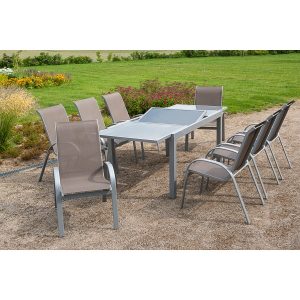 Merxx Gartenmöbel-Set Amalfi 9-tlg. Taupe mit Ausziehtisch 180/240 x 100 cm