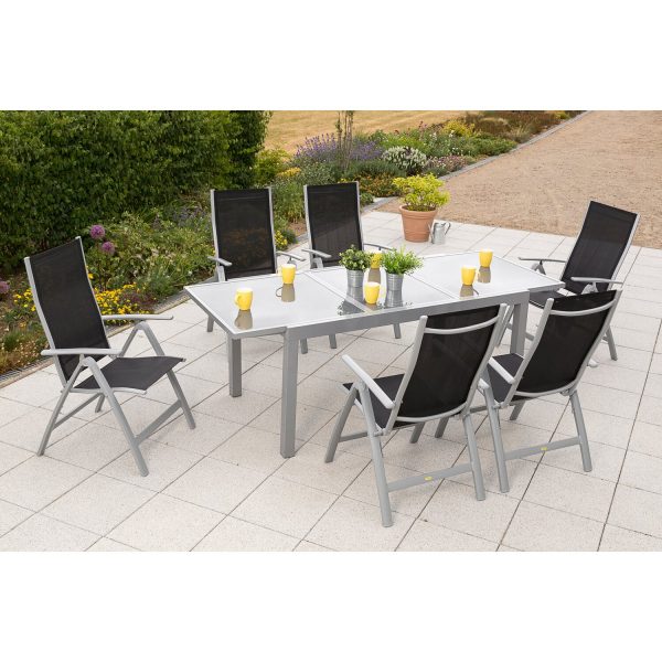 Gartenmöbel-Set Carrara 7-tlg. Schwarz inkl. Tisch 160/220 cm x 90 cm