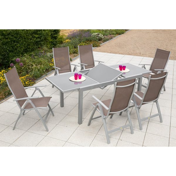 Gartenmöbel-Set Carrara 7-tlg. Taupe inkl. Tisch 160/220 cm x 90 cm