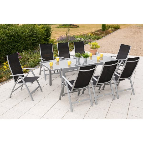 Merxx Gartenmöbel-Set Carrara 9-tlg. Schwarz inkl. Tisch 160/220 cm x 90 cm