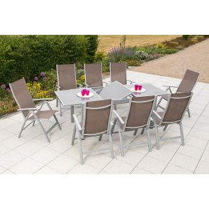 Merxx Gartenmöbel-Set Carrara 9-tlg. Taupe inkl. Tisch 160/220 cm x 90 cm