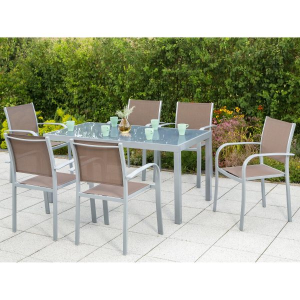 Gartenmöbel-Set Ostia 7-tlg. Taupe inkl. Tisch 150 cm x 90 cm