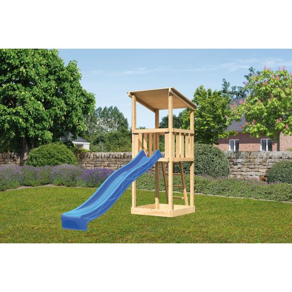 Karibu Spielturm Pultdach Set Rutsche Blau