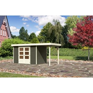 Karibu Holz-Gartenhaus/Gerätehaus Boras Terragrau Flachdach Lackiert 298 cm x 213 cm