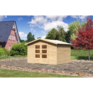Karibu Holz-Gartenhaus/Gerätehaus Amberg Natur Satteldach Unbehandelt 302 cm x 242 cm