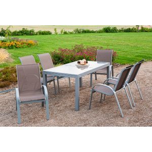 Gartenmöbel-Set Esstisch-Gruppe Amalfi Aluminium Taupe 7-tlg.