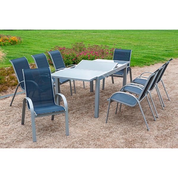 Merxx Gartenmöbel-Set Amalfi 9-tlg. Marineblau mit Ausziehtisch 160/220 x 90 cm