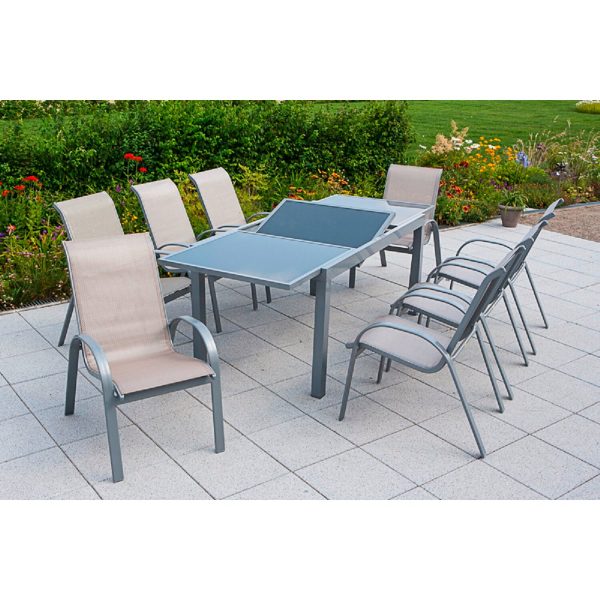 Merxx Gartenmöbel-Set Amalfi 9-tlg. Champagner mit Ausziehtisch 160/220 x 90 cm