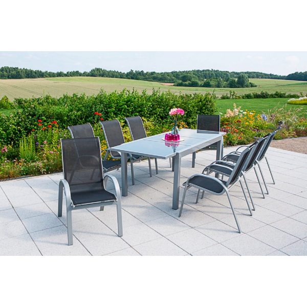 Merxx Gartenmöbel-Set Amalfi 9-tlg. Schwarz mit Ausziehtisch 160/220 x 90 cm