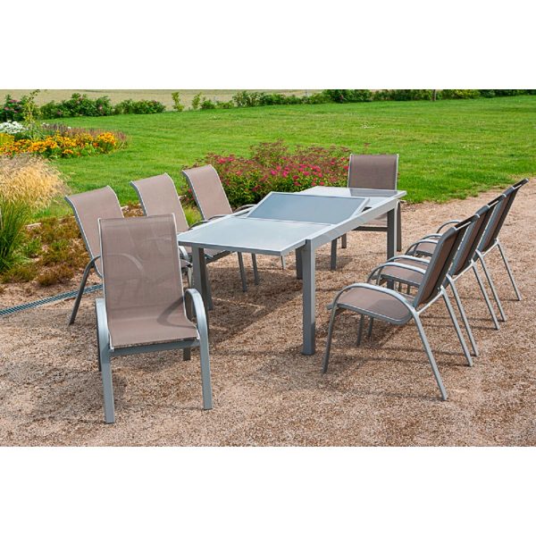 Merxx Gartenmöbel-Set Amalfi 9-tlg. Taupe mit Ausziehtisch 160/220 x 90 cm