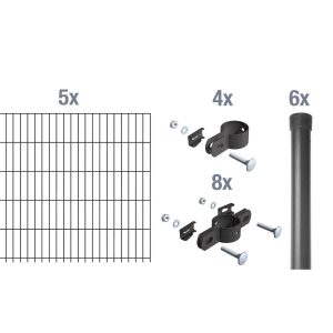 Metallzaun Grund-Set Einstabmatte Anthrazit z. Einbetonieren 125 cm  x 1000 cm