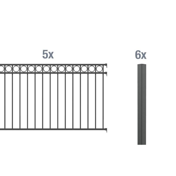 Metallzaun Grund-Set Circle Anthrazit z. Einbetonieren 100 cm x 1000 cm