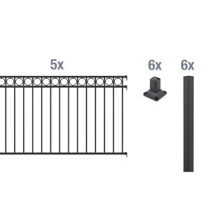 Metallzaun Grund-Set Circle Schwarz z. Aufschrauben 100 cm x 1000 cm