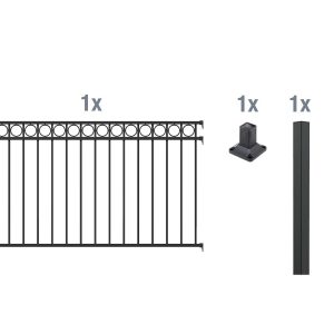 Metallzaun Anbau-Set Circle Schwarz z. Aufschrauben 120 cm x 200 cm
