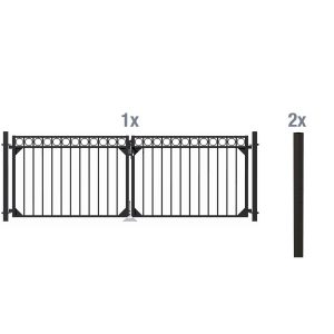 Metallzaun Doppeltor-Set Circle Schwarz z. Einbetonieren 120 cm x 301 cm