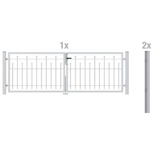 Metallzaun Doppeltor-Set Madrid verzinkt z. Einbetonieren 100 cm x 300 cm