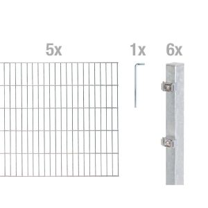 Metallzaun Grund-Set Doppelstabmatte verzinkt z. Einbeton. 140 cm x 1000 cm