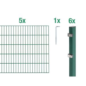 Metallzaun Grund-Set Doppelstabmatte Grün z. Einbetonieren 80 cm x 1000 cm