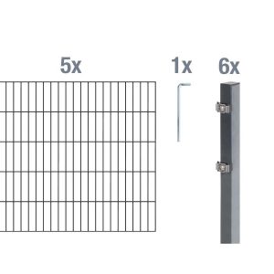 Metallzaun Grund-Set Doppelstabmatte Anthrazit z. Einbetonieren 140 cm x 1000 cm